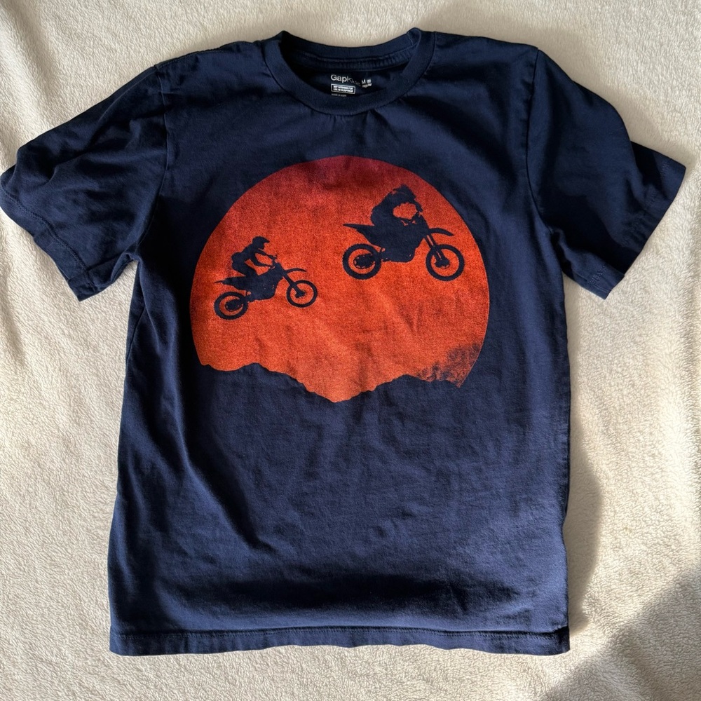 GAP Kids Dark Blue Tee with Orange Motorcycle Design